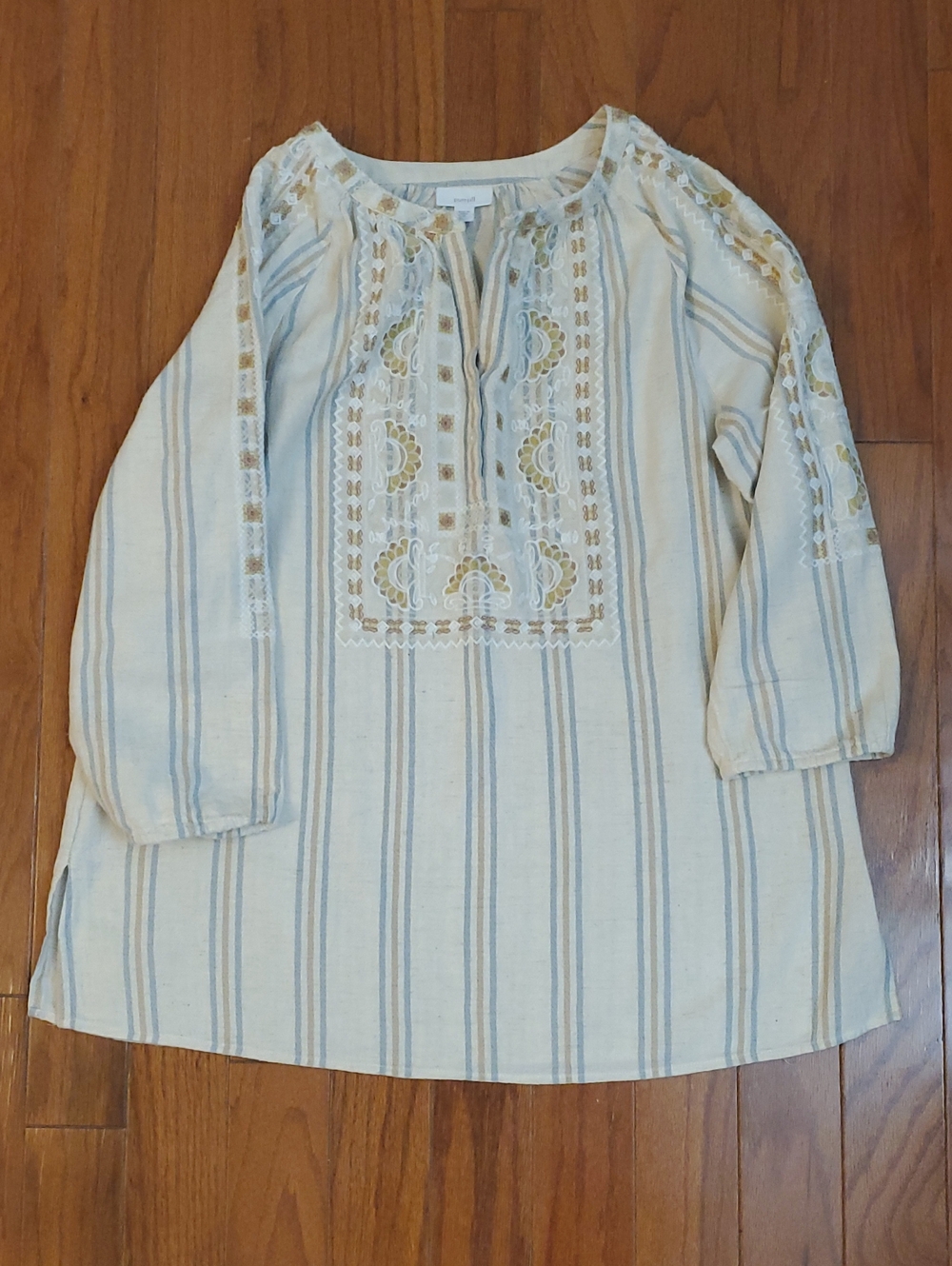 J. Jill Pure Jill Striped Embroidered Tunic - Neutral Colors - Size M Natural